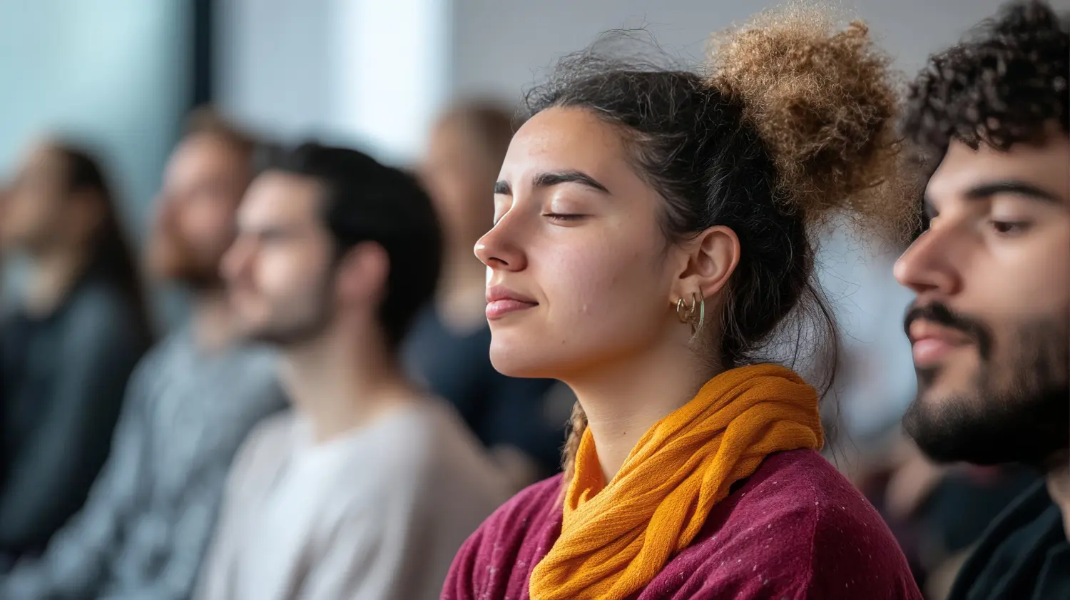The Angel Loop - Eine Gruppe von Menschen, die an einem säkularen Spiritualitäts-Workshop teilnehmen, der sich auf Achtsamkeit und Selbsterkenntnis konzentriert